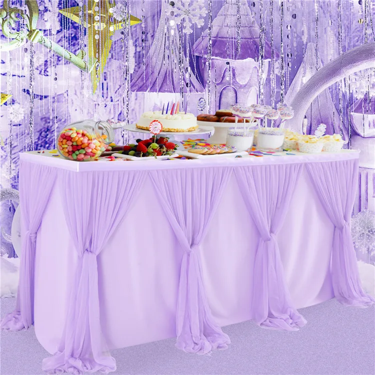 hot sale swag table skirt ruffled table skirts wedding table skirting with wave decoration