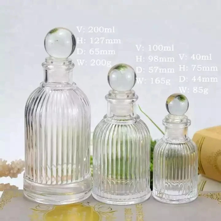 Wholesale Rome Shape Vertical Stripes Reed Table Glass Diffuser Bottle