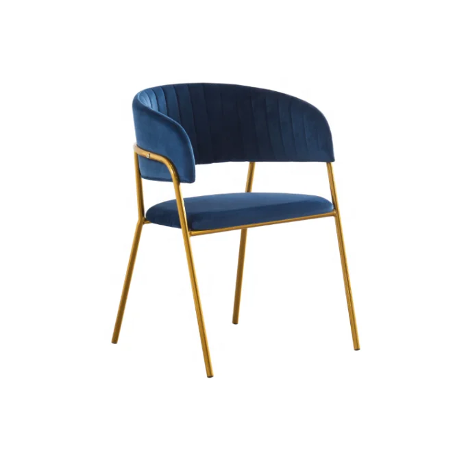 Pink Fast Food Restaurant Dinning Chairs Fabric Armrest Velvet Button Coffee Shop Dining Chair With Golden Steel Metal Legs