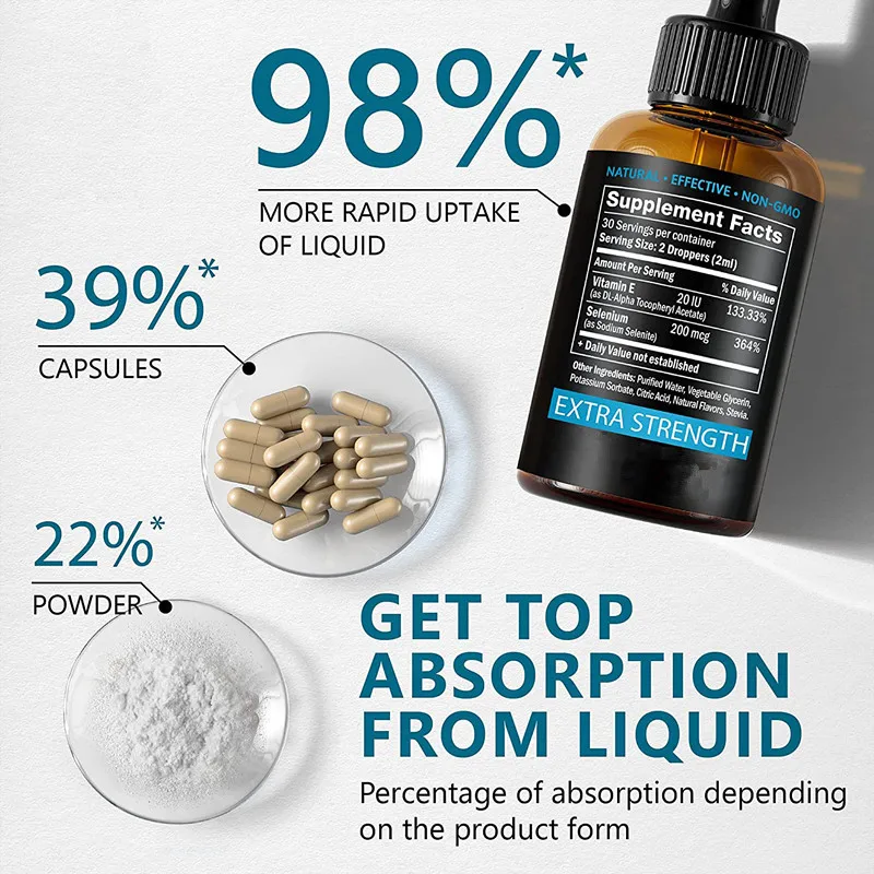 OEM/ODM/OBM Natural Selenium 200mcg Liquid Selenium Drops Vitamin E Selenium Supplement For Liver Health Immune Support