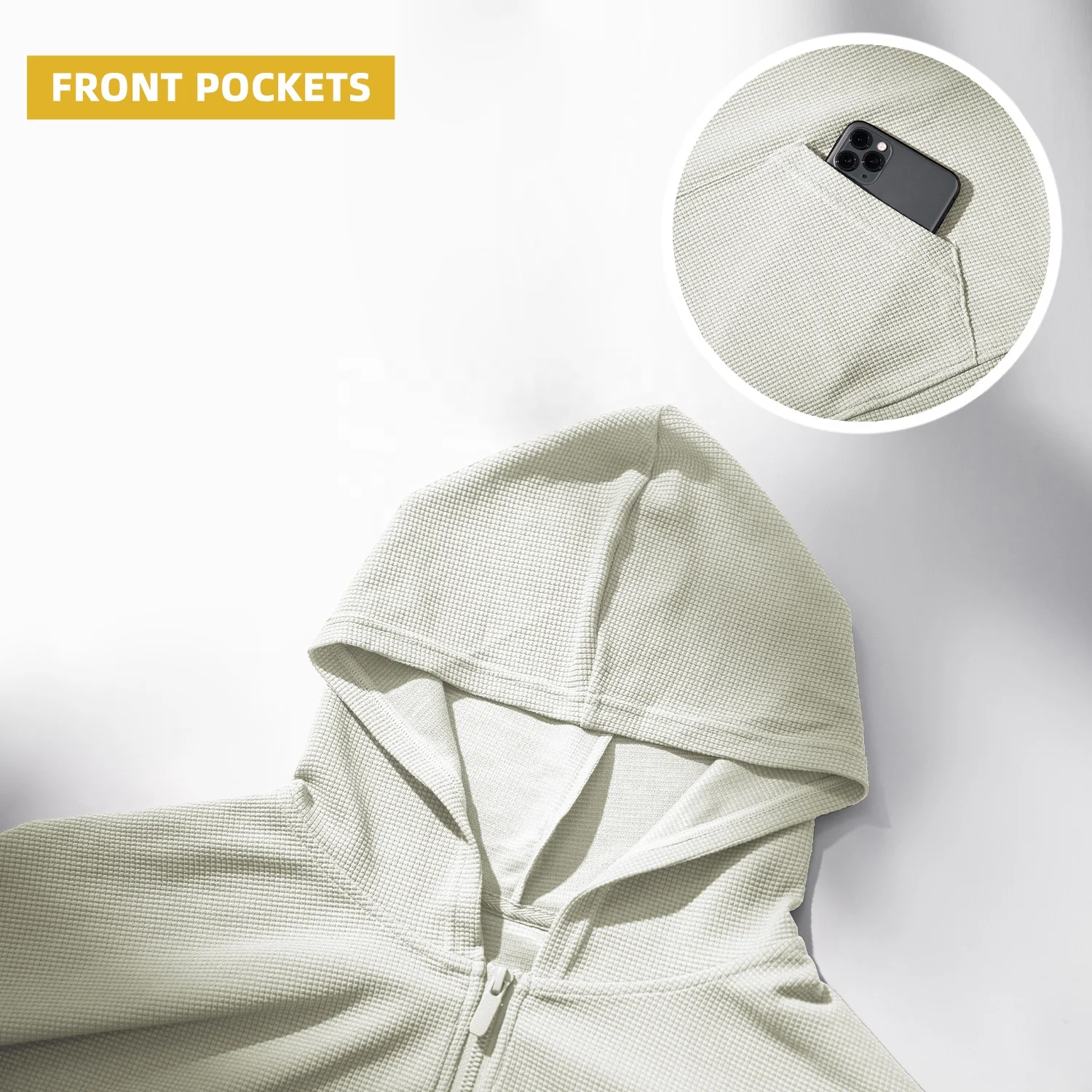 2 Pieces Waffle Pattern Side Pockets Hooded Jackets Women Adjustable Loose Pants Set