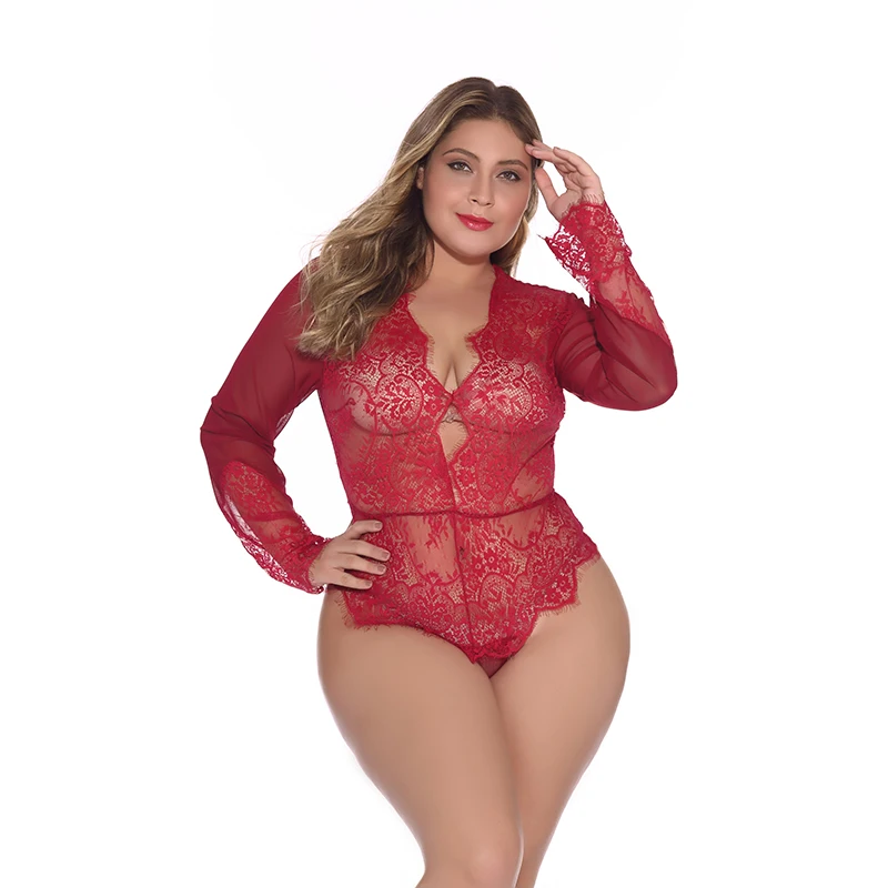 
New design high quality women underwear mature long sleeve lace sexy plus size women lingerie 