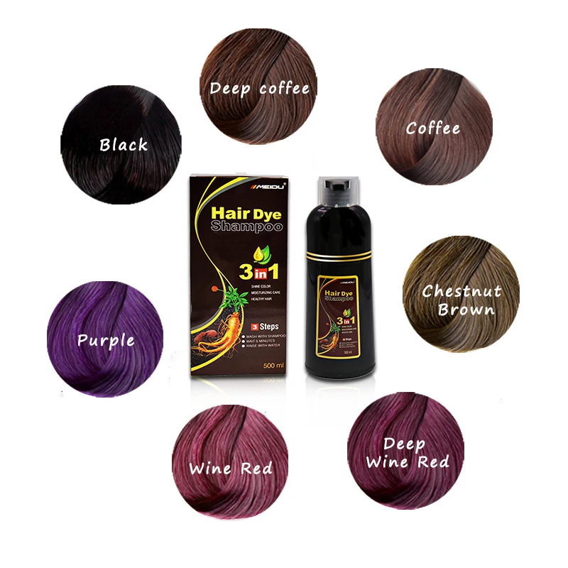 China Manufacturer Meidu Brand Private Label Ammonia Free Magic Black Brown Hair Dye Fast Black Hair Color Shampoo