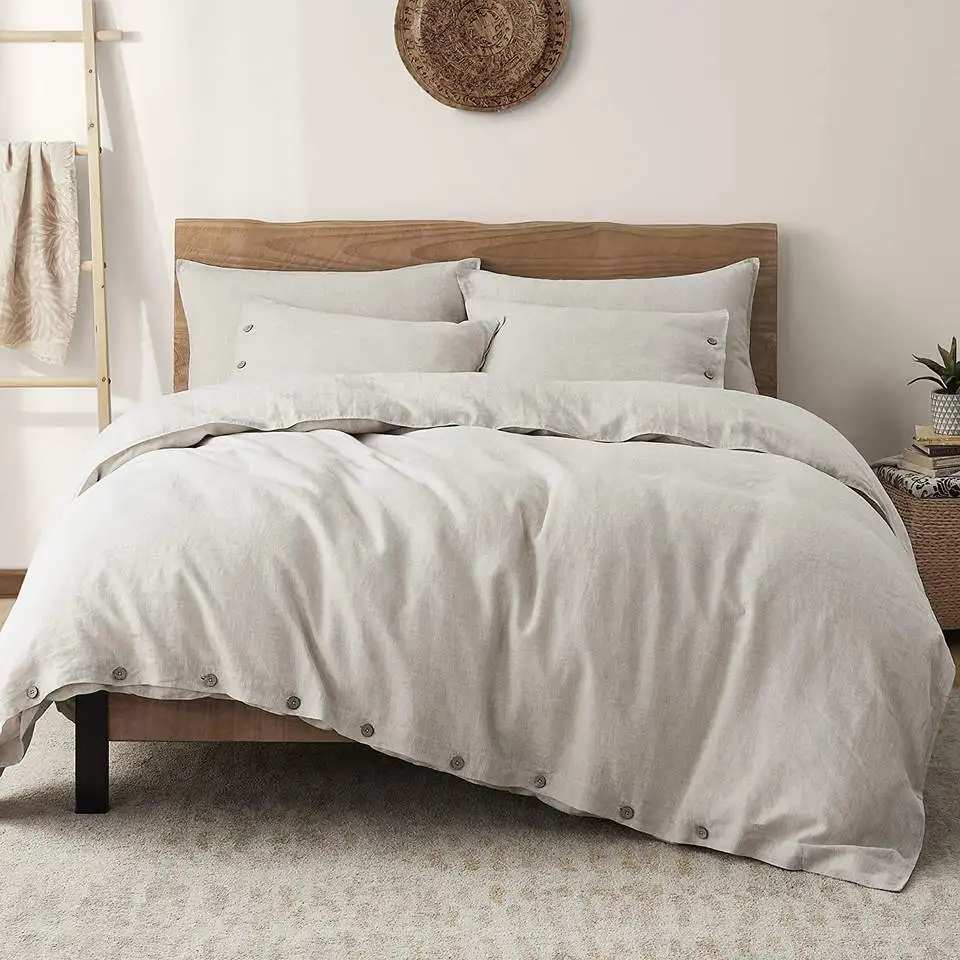 Factory Direct Sales Japanese-Style Linen Four-Piece Cotton Plaid Quilt Cover Cotton And Linen Bed Linen