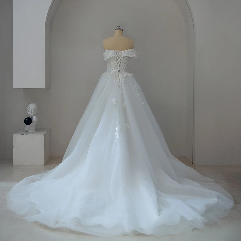 Jancember QW01907 Wholesale Sequined Ball Gown Off Shoulder Lace Illusal Plus Size Fashion Elegant Women Wedding Dress