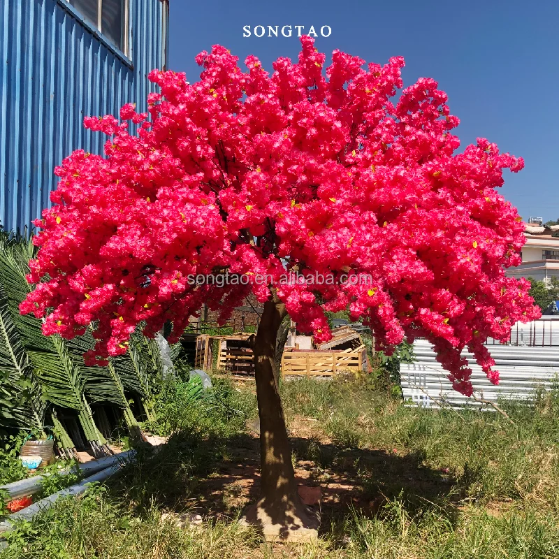 Songtao A07 Large Artificial Cherry Tree Rose Red for Hotel Restaurant Indoor & Outdoor Plant Decoration Festivals & Weddings