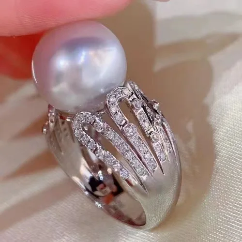 R928 13-14mm Natural Freshwater pearl Ring accessory 925 sterling silver Adjustable size engagement jewelry ring for women