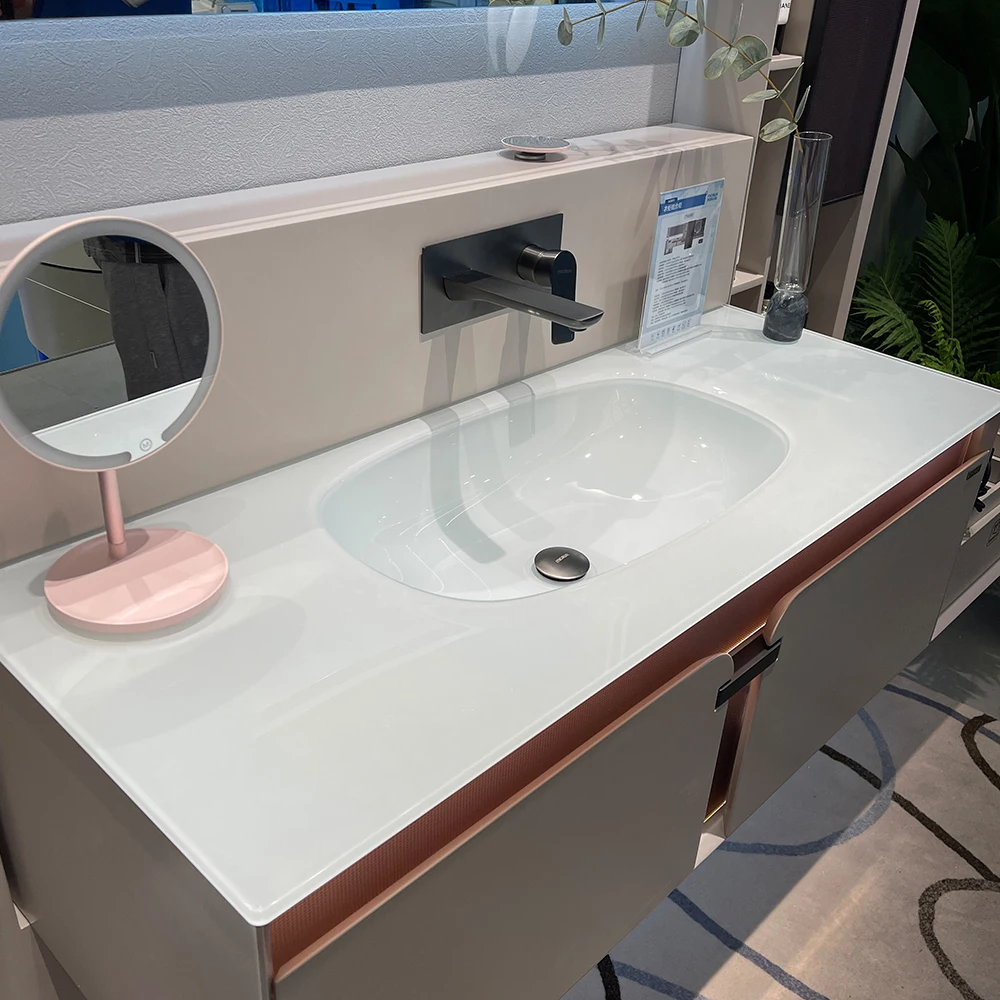 Modern Crystal Glass Solid Surface Sink Hotel Bathroom Rectangular Washbasin