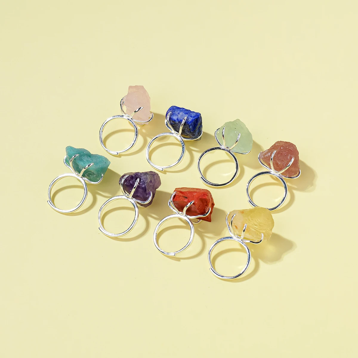 Wholesale selling natural crystal rough stone ring amethyst clear quartz citrine lazuli lapis fluorite irregular crystal jewelry