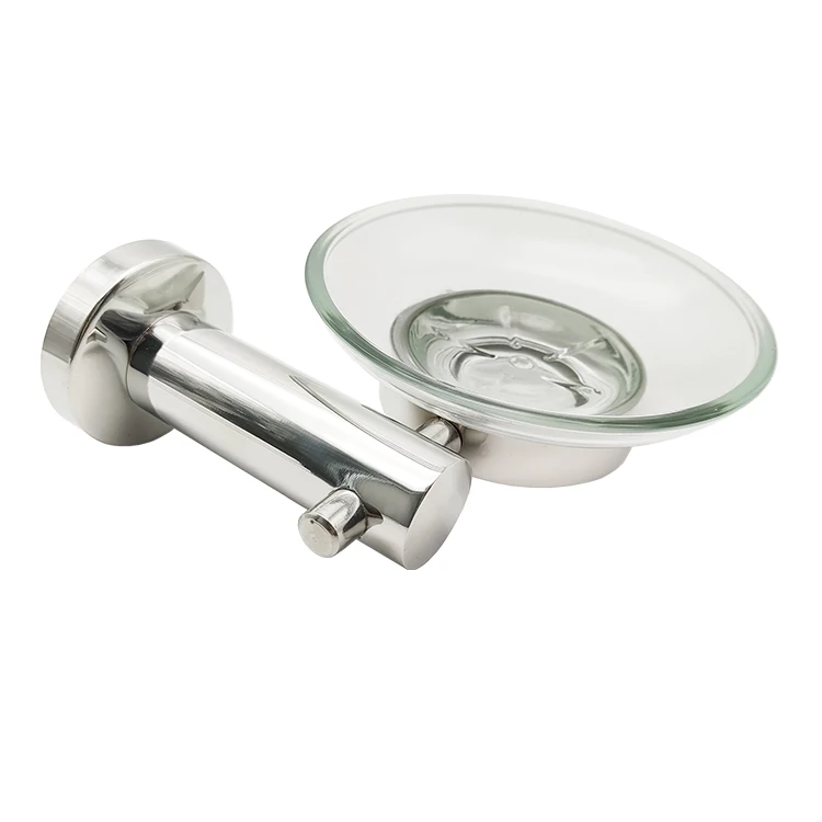 HF Customized Bathroom Accessories Luxury Wall Mounted Glass Soap Dish Holder With Stainless Steel
