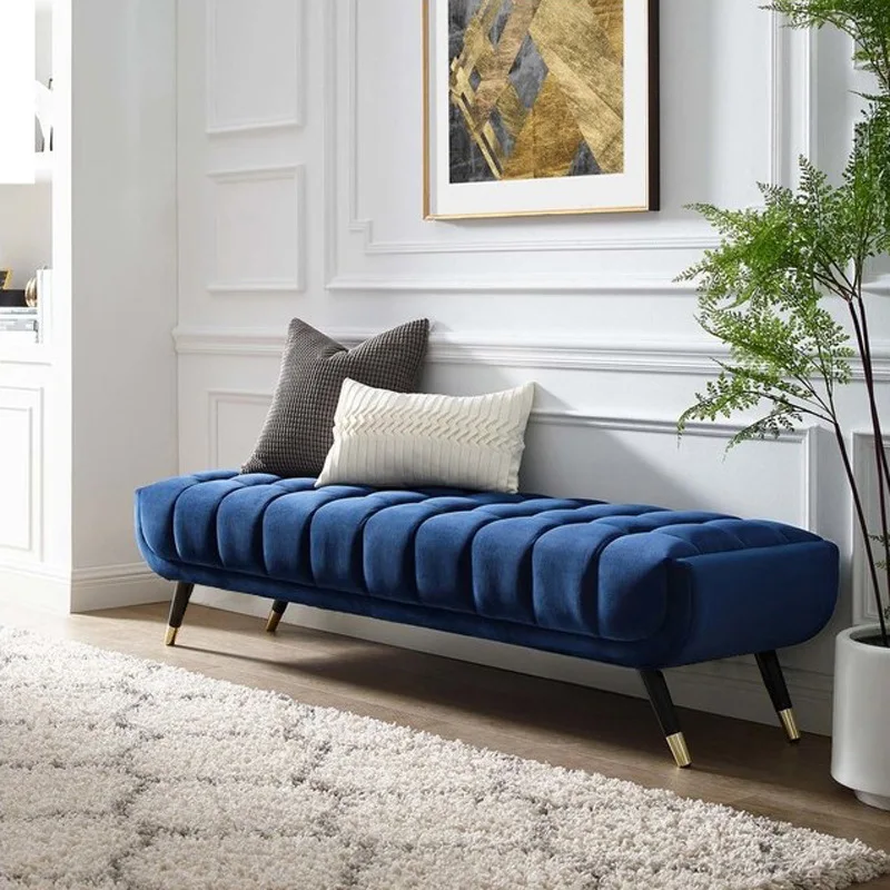 Long Ottoman Bench With Metal Legs Household Design Velvet Sofa Stool Dressing Step Stool