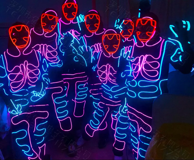 Fashion EL Suits LED Clothes Luminous Costumes Glowing Gloves Shoes Light Clothing Men EL Wire Dancer Clothes