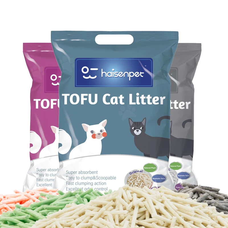 Manufacturer OEM Premium White Colour Plant Cat Sand Milk Scent 6l Eco Clean 2mm Stripe Shape Dust Free Clumping Tofu Cat Litter
