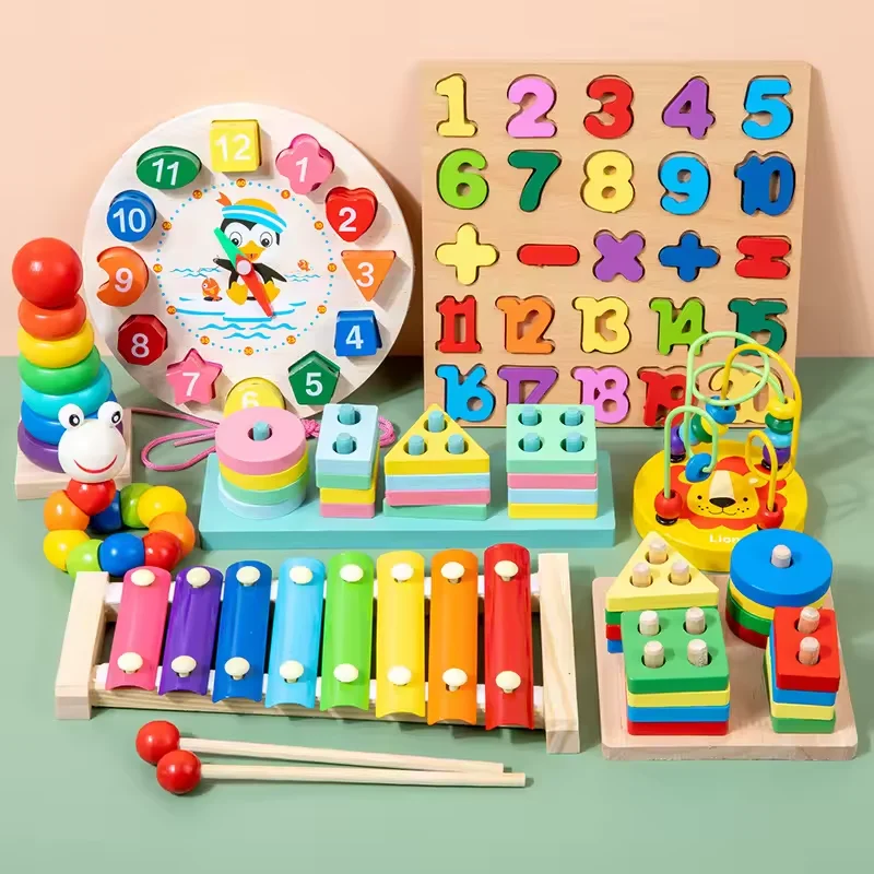 Trending Colorful Children Wooden Intellectual Block Early Educational Learning Montessori Toys For 1 To 3-year-old Boys Girls