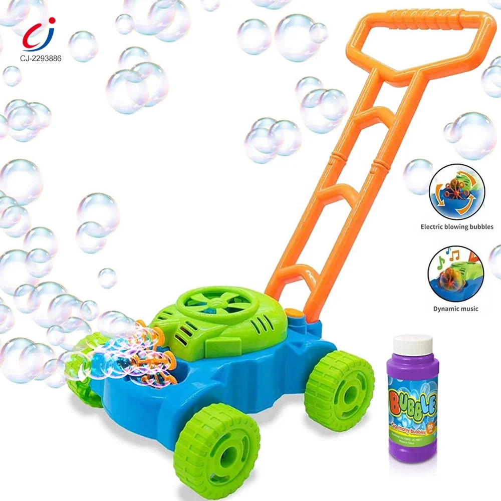 Chengji lawn mower bubble machine toy kids walker summer outdoor playing electric music blowing bubble lawn mower toddler toys