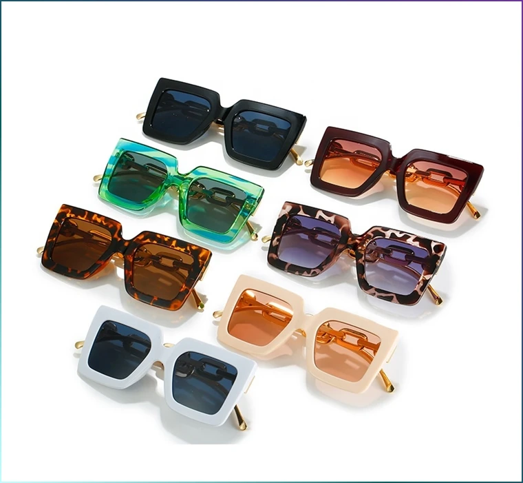 3207 Newest Chain Temple Acetate Big Square Vintage Spring Ladies For Sunglasses Men