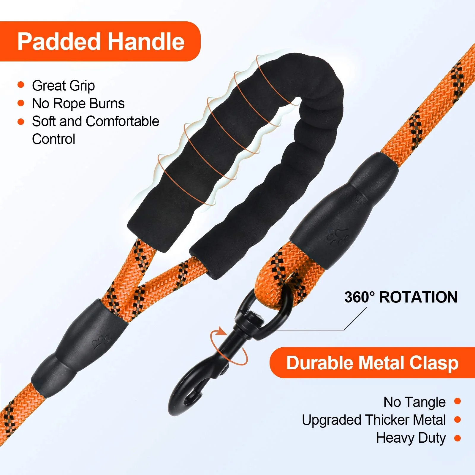 Highly Reflective Nylon Heavy Duty Dog Rope Leash with Soft Padded Anti-Slip Handle Dog Leash