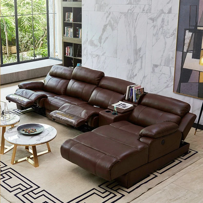 Brown Color Italy Design Comfortable Cream Leather Sofas Home Furniture Electric Reclining Sleeping Chaise Lounge Recliner Sofa