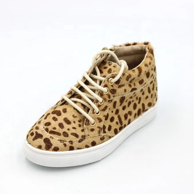 High Fashion Side Zipper Mo-hair Leather With Leopard Printing Charact Kid Sneaker