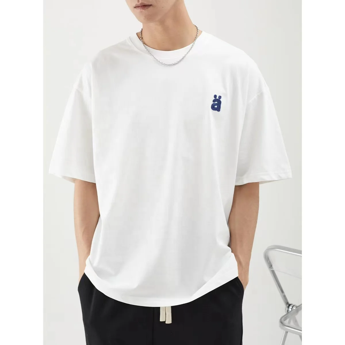 Solid color simple splicing short sleeve round neck casual loose half sleeve top breathable sweat wicking men summer t shirt