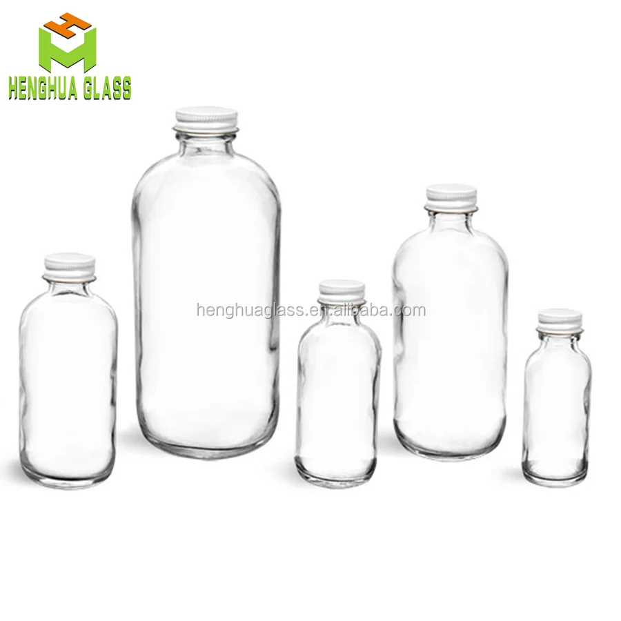 1/2 oz 1oz 2oz 4oz 8oz 16oz 32oz 15ml 30ml 60ml 120ml 240ml 500ml 1000ml clear round glass boston bottle with cork