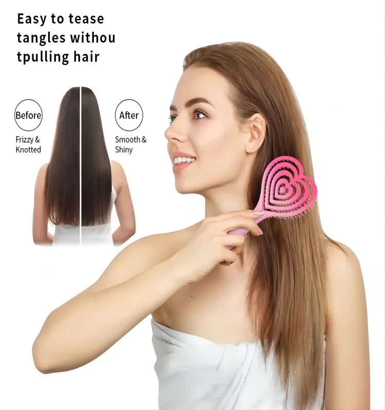 Customized plastic love comb for curly hair scalp massage comb wide tooth plastic hollow hair brush hair comb