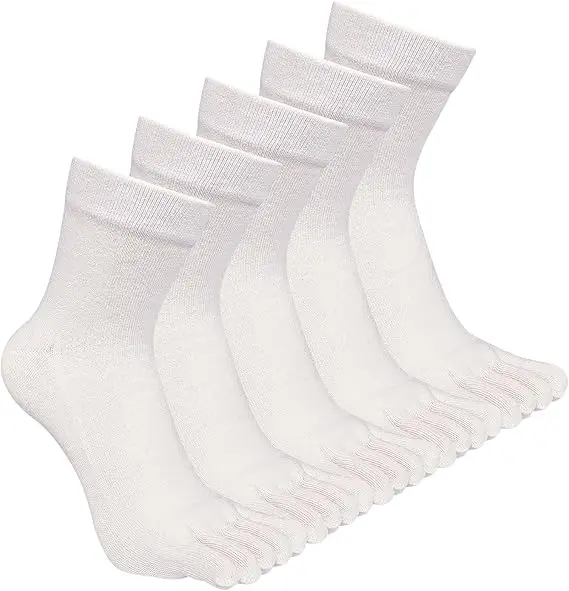 Quick Drying Customization OEM Logo Thin Cool Black White Solid Casual Autumn and Winter Thick Pure Cotton Toe Socks Men Socks