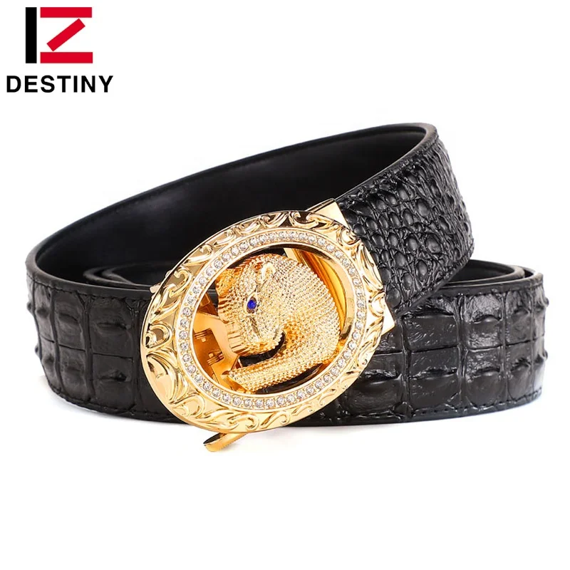 
Gold Silver Leopard Luxury Brand Designer Fashion Casual Crocodile Men Genuine Leather Belts 