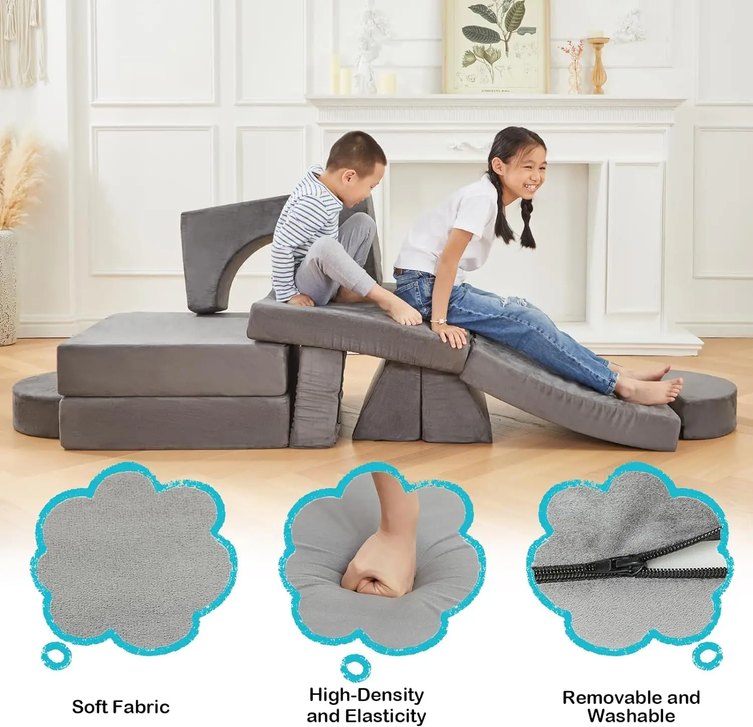 Creative Modular Kids Couch 10-Piece Imaginative Play Set Play Couch for Kids Bedroom & Playroom