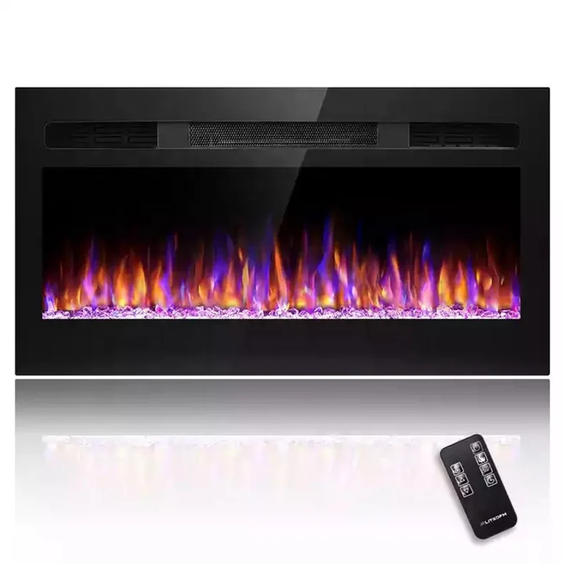 36 inches 3D Flame decorative wooden fireplaces Electric Fireplace insert with Remote Control plug in electric wall heater