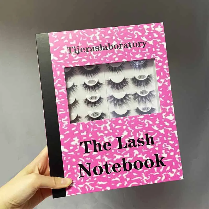 16 pairs fluffy 30 mm 3d mink eyelash wholesale lash boxes custom logo eyelash book packaging box vendor