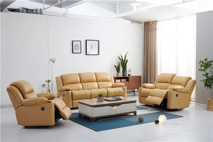 Electric power expensive leather recliner sofa set for sale