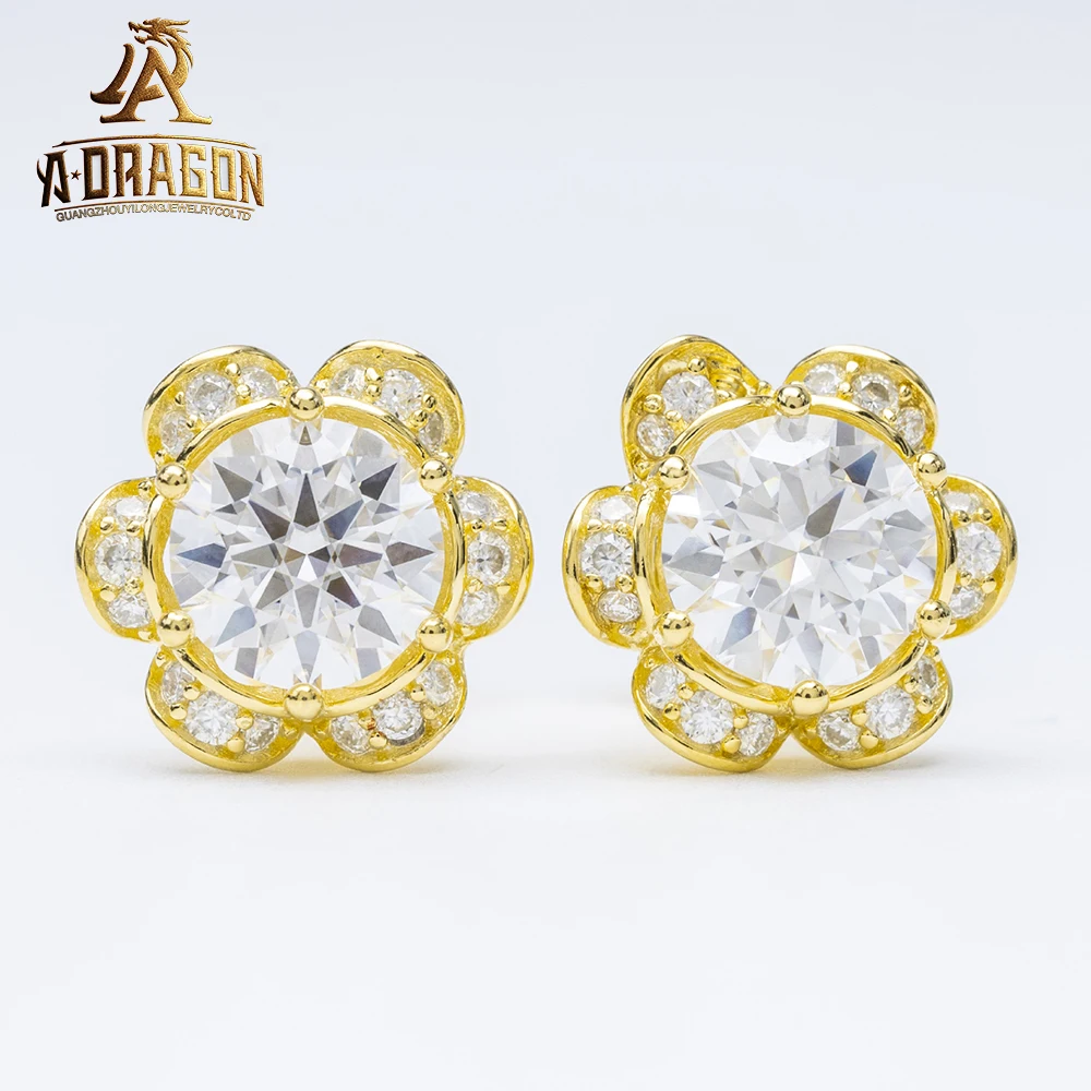 10k gold Moissanite Hoop Earrings Ins Hot Sells Fancy Round Brilliant Cut VVS Fine Jewelry Earrings Stud