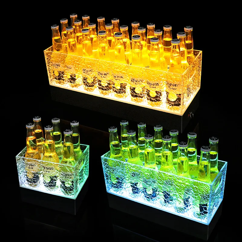 New square large capacity beer bucket plastic led ice bucket with led light for party bar wedding