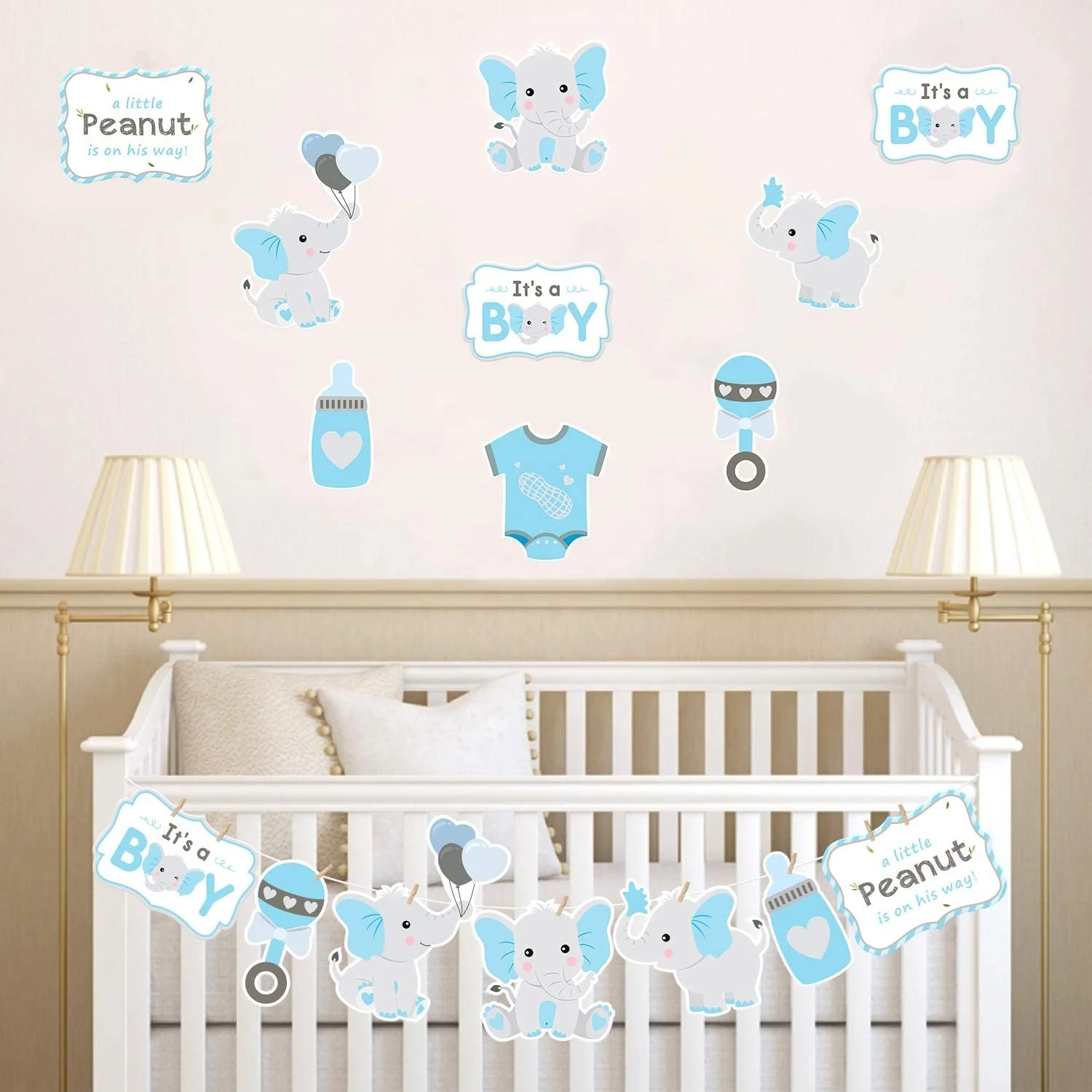 
Stone Blue Elephant Centerpiece Sticks DIY Table Decorations Blue Little Peanut Cutouts for Blue Elephant Theme Baby Shower 