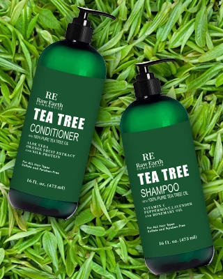 RAW EARTH Tea Tree Shampoo and Conditioners Kit - Contains pure tea tree oil for itchy and dry scalps