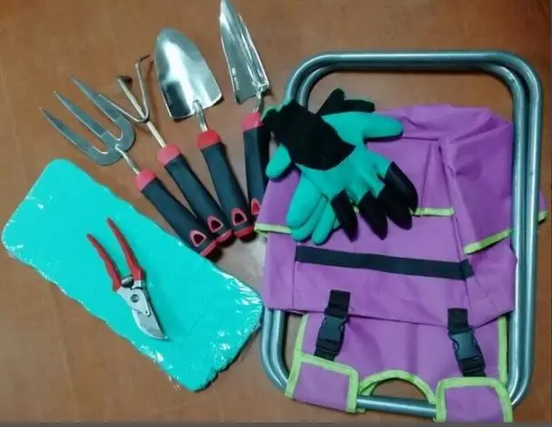 High-quality 8pcs garden tool set,hand gardening tool kit with folding sear and tote