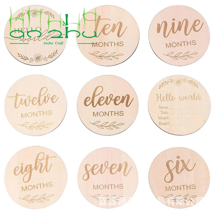 2024 Wooden baby monthly milestone cards with birth announcement sign