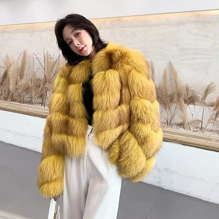 New Design Real Fox Fur Coat Colourful Winter Warm Fashion Clothes Sexy Short Women Genuine Fur Jacket