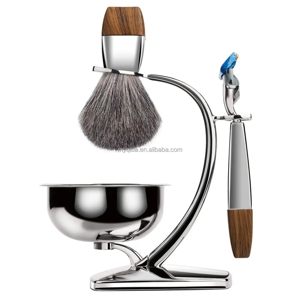 Beard Shaving Set For Men Foaming Brush Pure Badger Hair Shaving Brush Solid Stainless Steel Shaving Stand Perfect for Men Gift