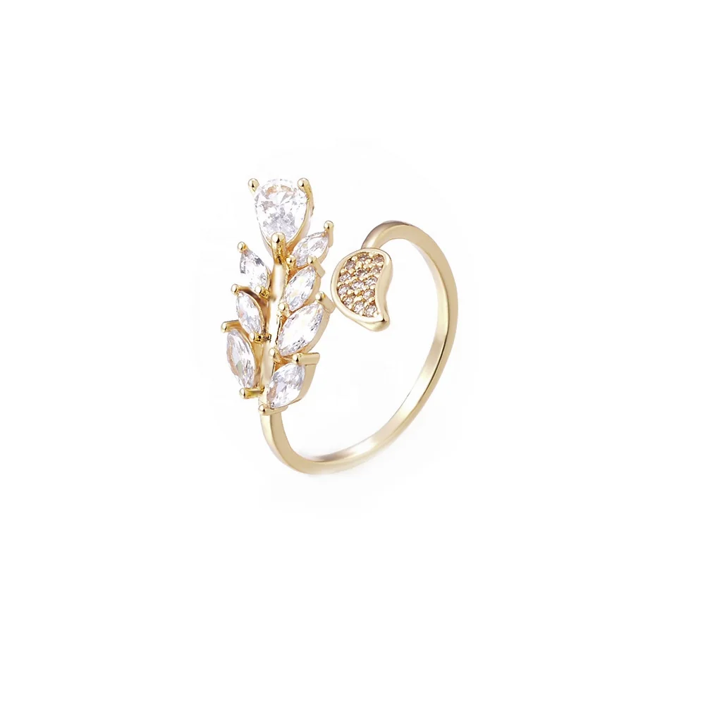 Minimalist Jewelry Crystal Leaf Finger Ring 18K Gold Plated Wrap Adjustable Thumb Ring For Women Party Jewelry