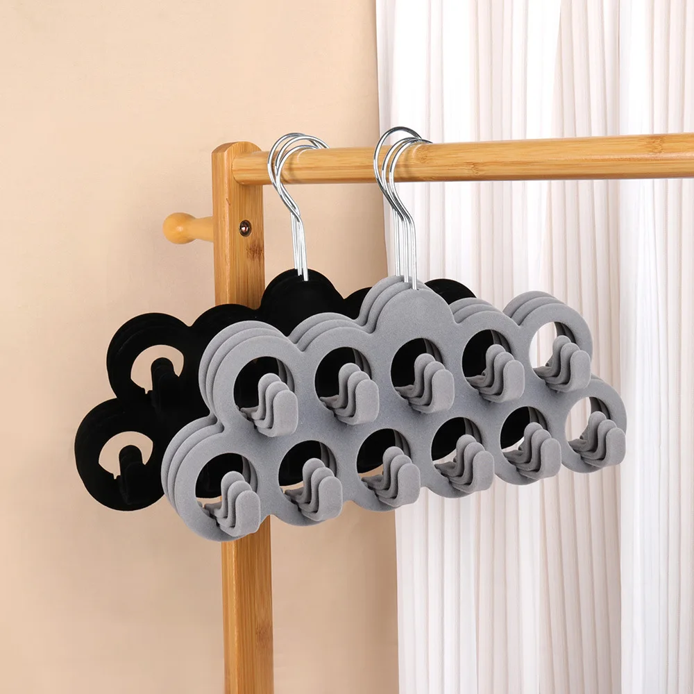 Manufacturer Space Saving Plastic Flocked belt Hanger Velvet silk scarf rack Non-Slip velvet hanger  with hook