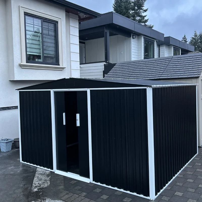 Outdoor Shed House with Double-Sliding-Door Metal Storage Garden Shed