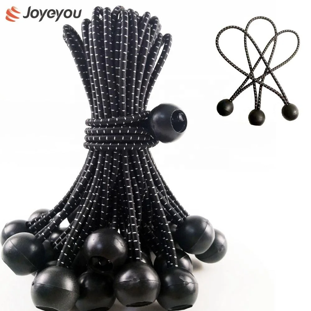 6 Inch Best Heavy Duty Black Rubber Adjust High Strength Elastic Toggle Ball End Loop Bungee Cord Tie Downs for Canopy Tarp