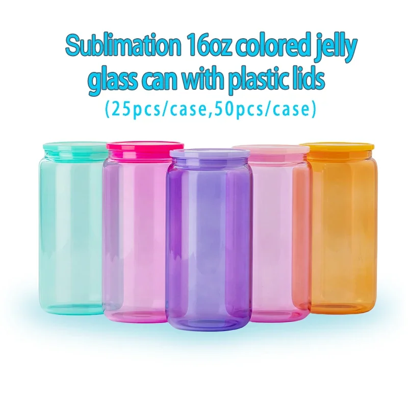 USA Warehouse stocked 16oz Clear Frosted Sublimation Blanks Transparent Candy Jelly Beer Glass Can Colored Cups MUG PRINT with P
