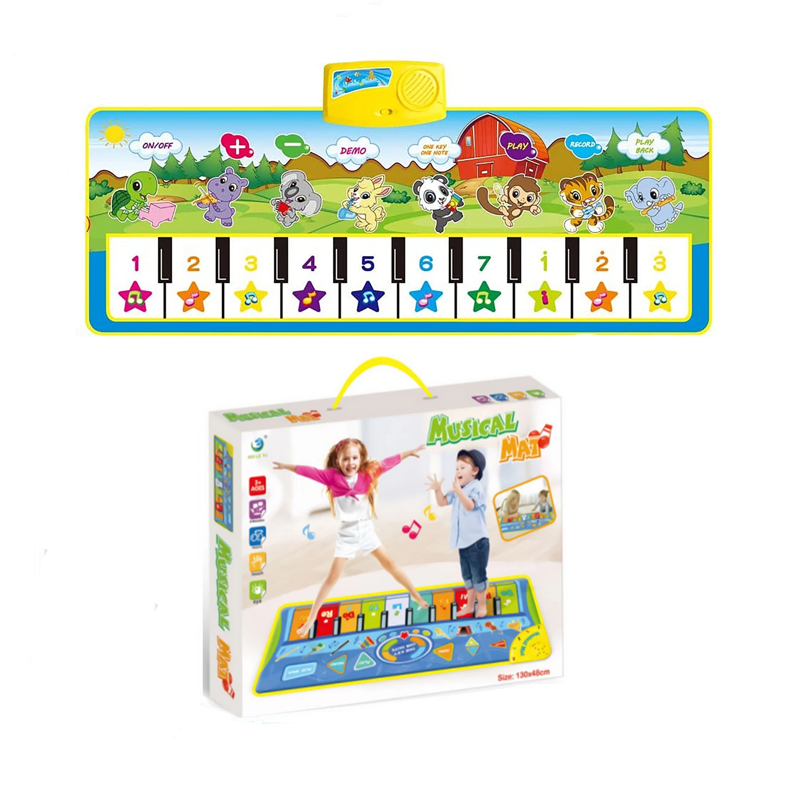 YongnKids Musical Piano Mat Keyboard Play Mat Portable Musical Blanket Instrument Toy with Animal Sounds Dance Mat
