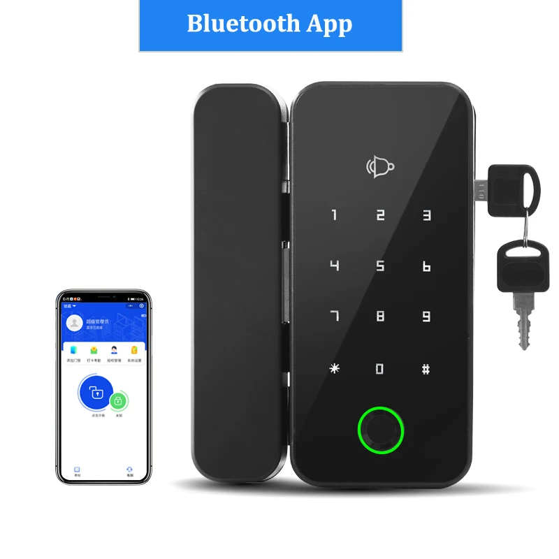 Hot Sale Smart G8S Glass Door Lock BLE APP Control Biometric Fingerprint Password Key Card Smart Office Glass Door Lock