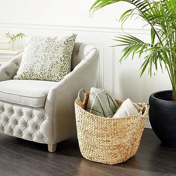 Seagrass Handmade Woven Storage Basket Natural Water Hyacinth Laundry Baskets Rattan Storage Baskets