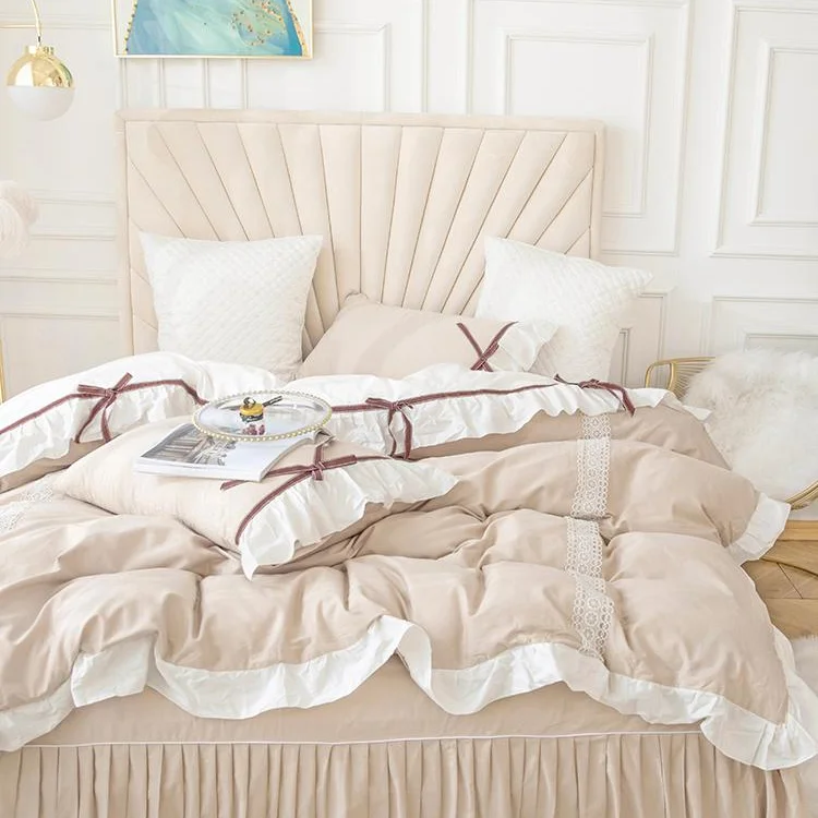 Princess Style Bedding Light Luxury Suit Lace Quilt Cover Sheet Four - piece Girl Heart Cotton Pure Cotton Bed Skirt Bedding AB