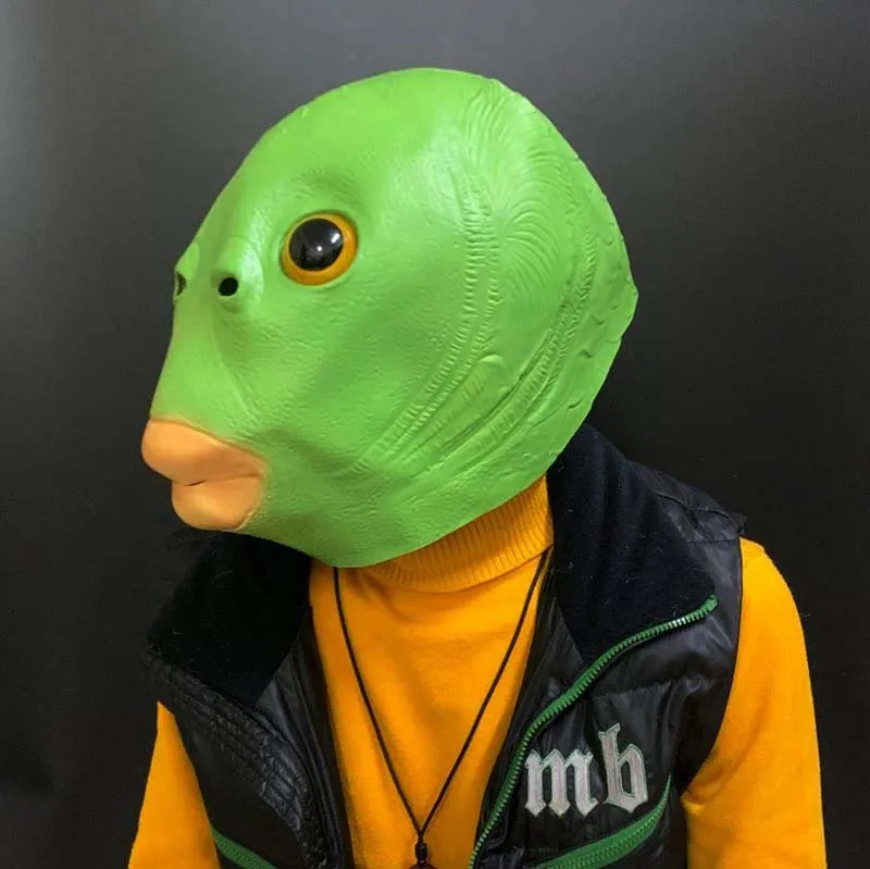 TikTok Influencer Style Green Fish Head Mask Animal Green Fish Mask Funny Prank Gag Sand Sculpture Head Cover